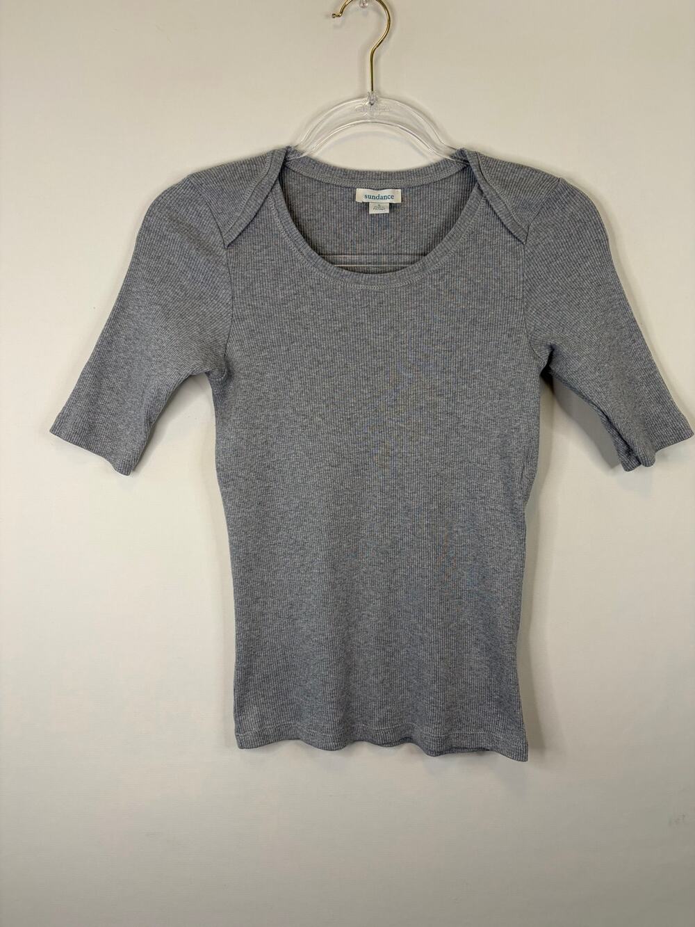 Sundance Heather Gray Ribbed Short Sleeve Scoop Neck T-shirt Top Size Small